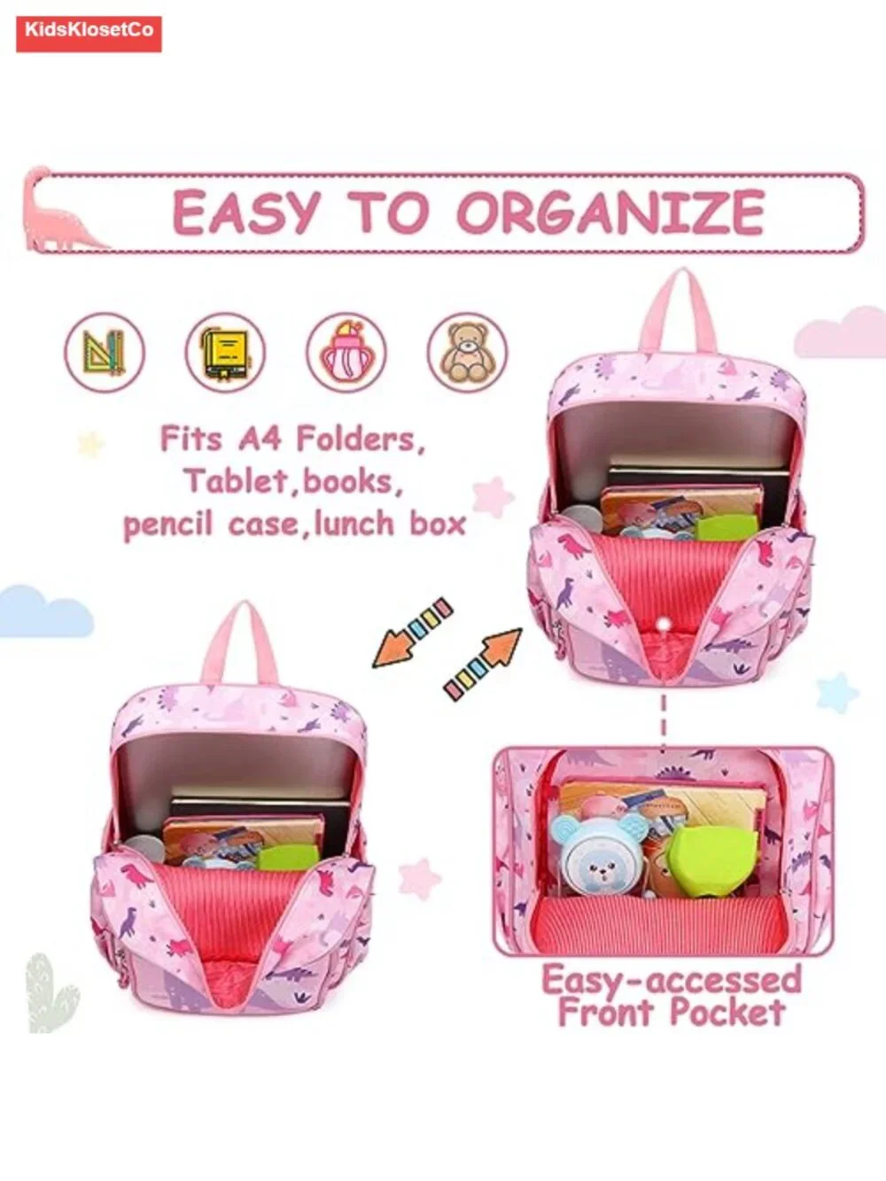 Kids Backpack - Lightweight Water Resistant with Padded Straps and Chest Buckle